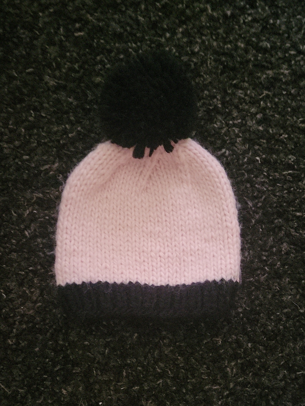 Kids Pink Knit Pom Pom Hat with Black Trim